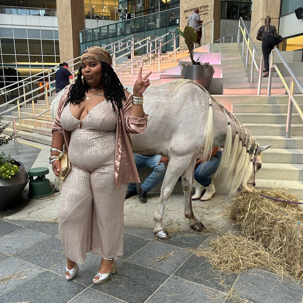 Fashion Nova Sparkling Rose Gold Sequin Jumpsuit